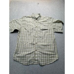 Magellan Sportswear Mens XL Plaid Fishing Shirt Short Sleeve Ventilated Tan Gray
